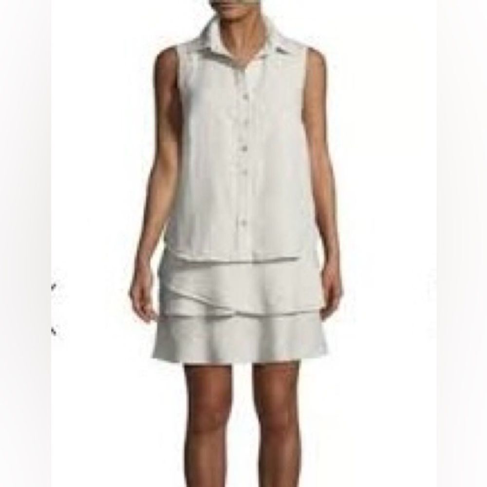Finley Jasmine Tiered Sleeveless 100% Linen Women's Midi Dress Beige (Size S)